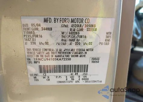 2005 Ford Escape Limited из США, поврежденный, VIN 1FMCU94105KA72350